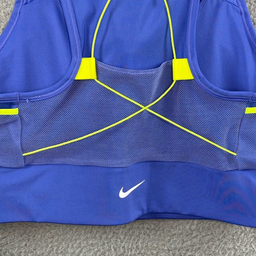 Nike Dri-FIT Womens Sports Bra Blue Neon Yellow Mesh Pockets CJ0708-480 Large - Picture 5 of 9